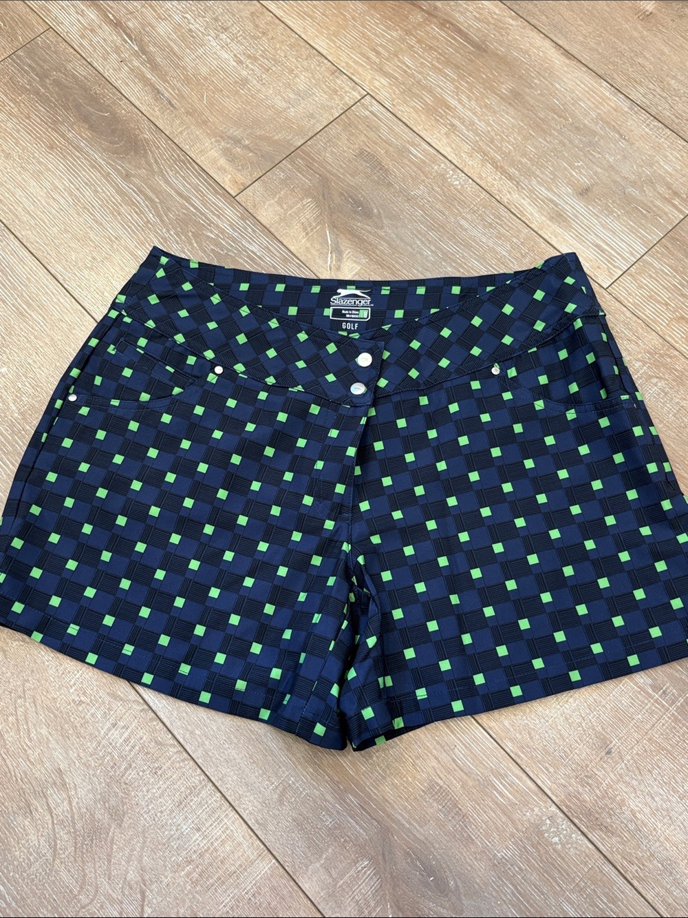 Slazenger Navy with Green Check Golf Shorts